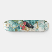 Distressed Teal Florals Raven & Roses Skateboard  スケートボード (横)