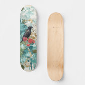 Distressed Teal Florals Raven & Roses Skateboard  スケートボード (正面)