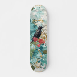 Distressed Teal Florals Raven & Roses Skateboard  スケートボード