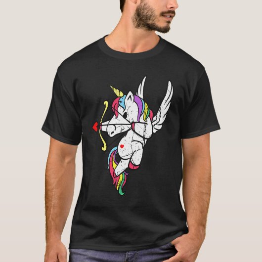 Distressed Unicorn Cupid Love Valentines Day Coupl Tシャツ (正面)