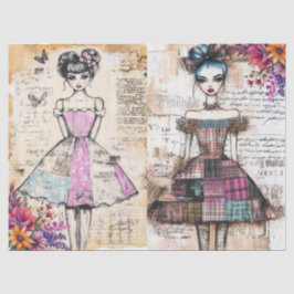 Distressed Vintage Floral Dress Ephemera  薄葉紙