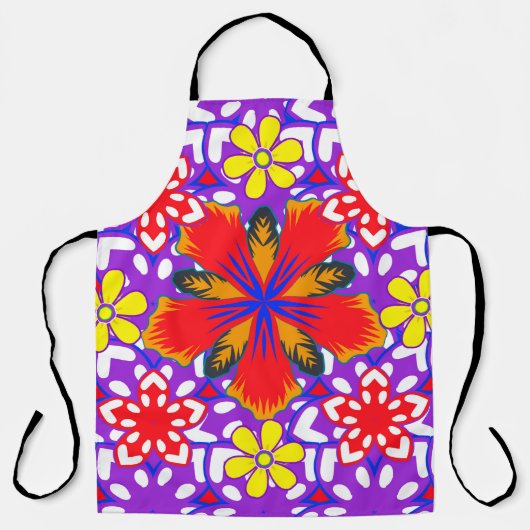 Ditsyかわいいフローラシームレスなパターンで白、赤a エプロン (正面)