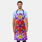 Ditsyかわいいフローラシームレスなパターンで白、赤a エプロン (着用した状態)