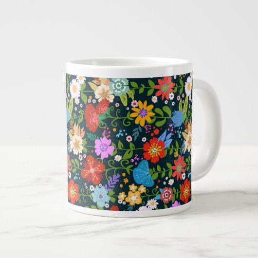 Ditsyシームレスフラワーパターン ジャンボコーヒーマグカップ (正面右)