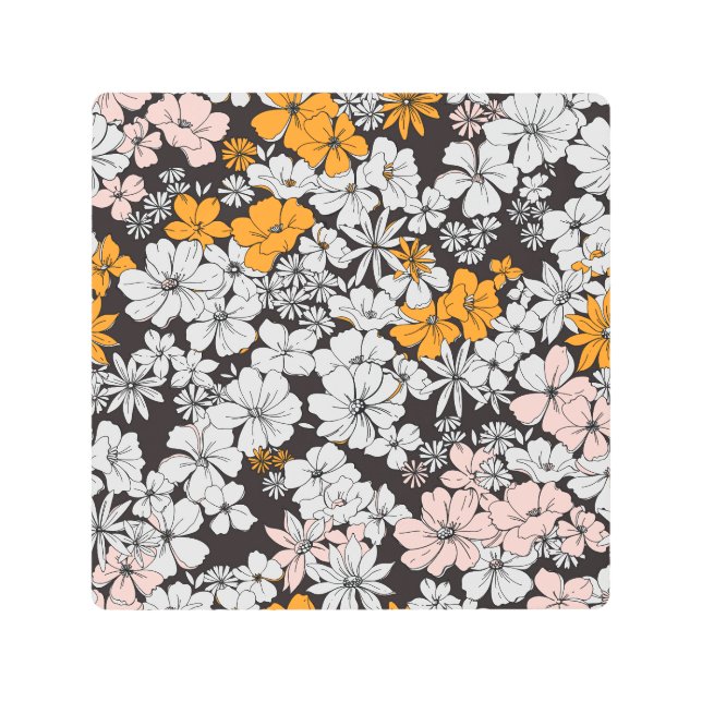 Ditsyフローラカラフル：暗い背景。 メタルプリント (正面)