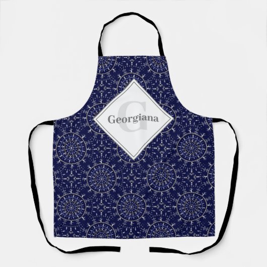 Ditsy冬パーソナライズされたの雪の天使の雪だるまタイル エプロン (正面)