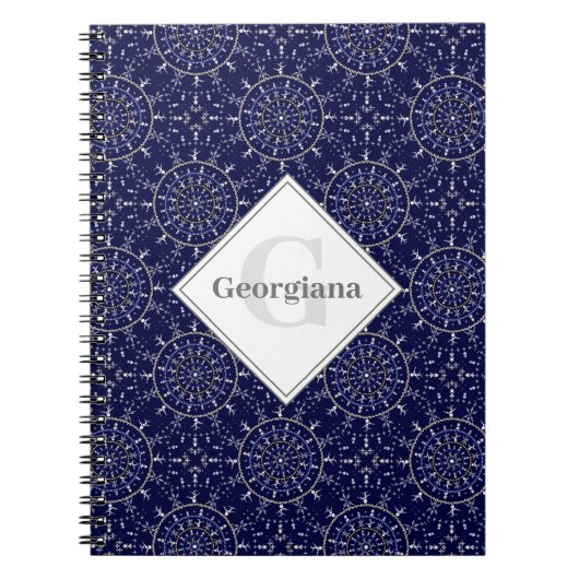 Ditsy冬パーソナライズされたの雪の天使の雪だるまタイル ノートブック (正面)