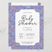 Ditsy忙しフローラピンクとインディゴブルー赤ちゃんシャワー 招待状 (正面/裏面)