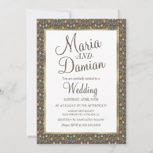 Ditsy紅葉緑のパタ結婚ーン 招待状