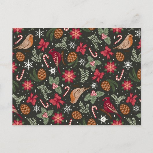 Ditsy自然クリスマス シーズンポストカード (正面)