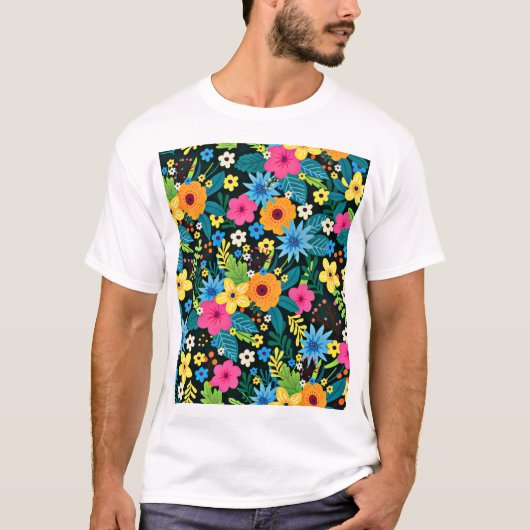 Ditsy鮮やか花花柄–43785 Tシャツ (正面)