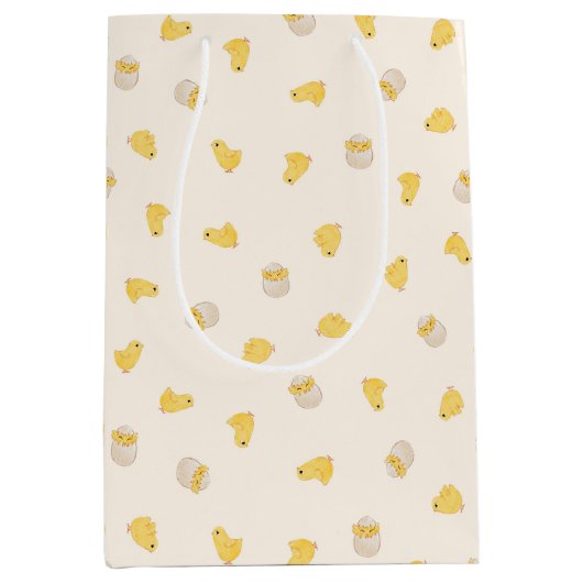 Ditsy Chicks (Old Lace) – かわいい鳥のパターン ミディアムペーパーバッグ (正面)