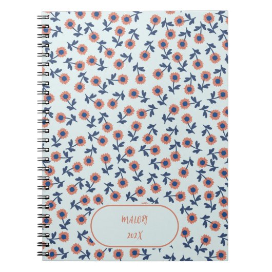 Ditsy Coral Daisies – Mini Floral Seamless Pattern ノートブック (正面)