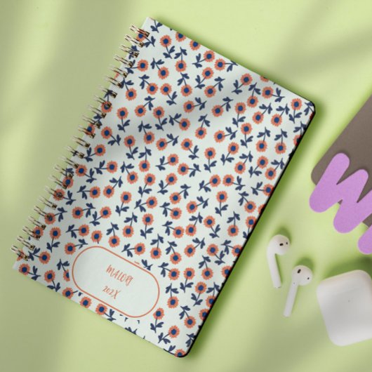 Ditsy Coral Daisies – Mini Floral Seamless Pattern ノートブック