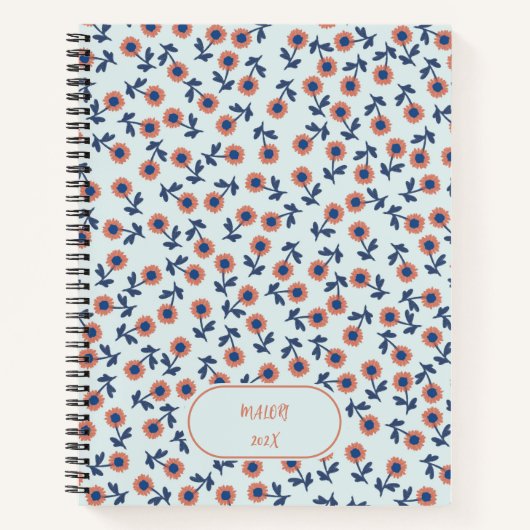 Ditsy Coral Daisies – Mini Floral Seamless Pattern ノートブック (正面)