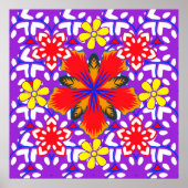 Ditsy cute floral seamless pattern in white, red a ポスター (正面)