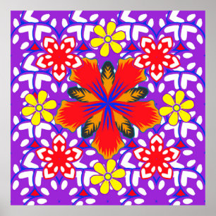 Ditsy cute floral seamless pattern in white, red a ポスター