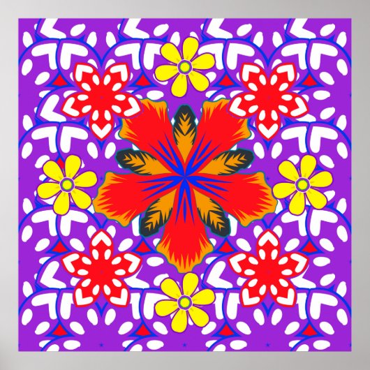 Ditsy cute floral seamless pattern in white, red a ポスター (正面)