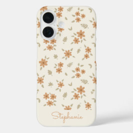 Ditsy Floral Boho Wildflower Neutral Beige Name iPhone 16ケース