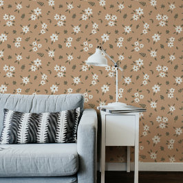 Ditsy Floral Cottagecore Boho Wildflower Tan Brown 壁紙