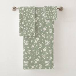 Ditsy Floral Muted Neutral Cottagecore Sage Green バスタオルセット