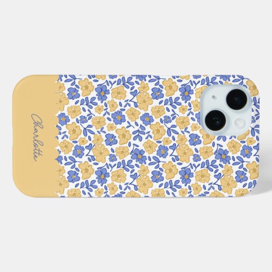 Ditsy Floral Preppy Coquette Girly Yellow and Blue Case-Mate iPhoneケース (裏面 (横))