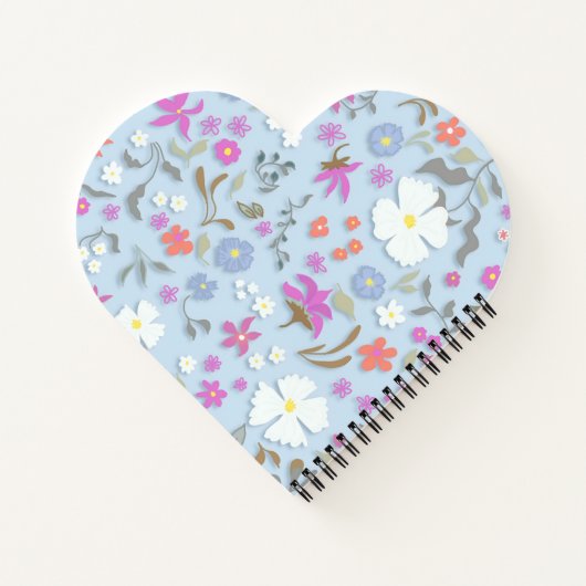 Ditsy Pop Floral Art Monogrammed Heart Shape ノートブック (裏面)