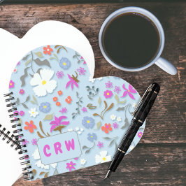 Ditsy Pop Floral Art Monogrammed Heart Shape ノートブック