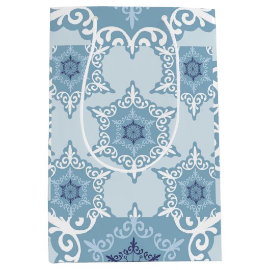 Ditsy Snowflake pattern backgrounds textures ミディアムペーパーバッグ (正面)