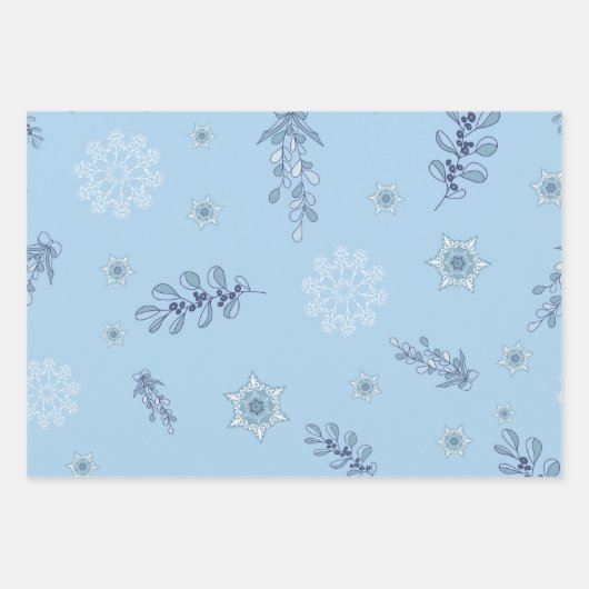 Ditsy Snowflake pattern backgrounds textures ラッピングペーパーシート (正面2)