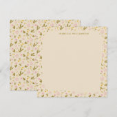 Ditsy+Wildflower+Border+Pink+Yellow+カスタム名入り ノートカード (正面/裏面)