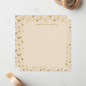 Ditsy+Wildflower+Border+Pink+Yellow+カスタム名入り ノートカード (正面/裏面インサイチュ)