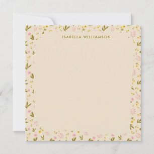 Ditsy+Wildflower+Border+Pink+Yellow+カスタム名入り ノートカード