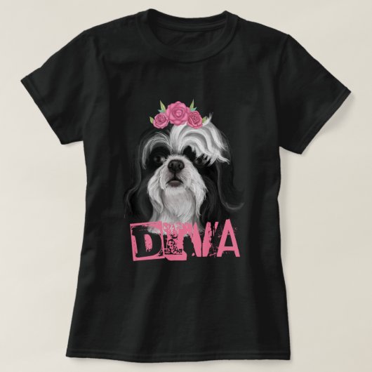 DIVAシーズー（犬）チュ Tシャツ (デザイン正面)