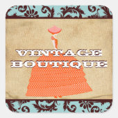 Divaファッションステッカーオレンジレトロドット スクエアシール (正面)