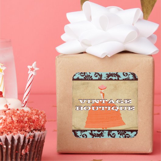 Divaファッションステッカーオレンジレトロドット スクエアシール (パーティー)