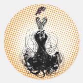 Divaファッションステッカーオレンジレトロドット ラウンドシール (正面)