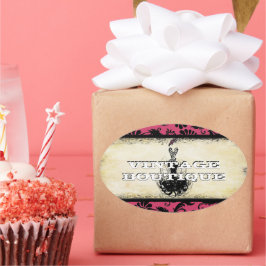 Divaファッションステッカーオレンジレトロドット 楕円形シール