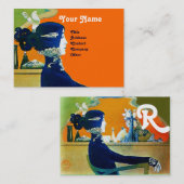 DIVAブルーモノグラム美しいサロン、メイクアップアーティスト 名刺 (正面/裏面)