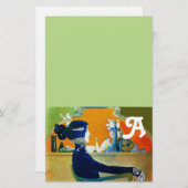 DIVAブルー，美しいファッションモノグラムグリーン 便箋 (正面/裏面)