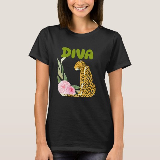 DIVA ヒョウ Panther ネコ 動物 ギフト,Diva Tシャツ アン (正面)