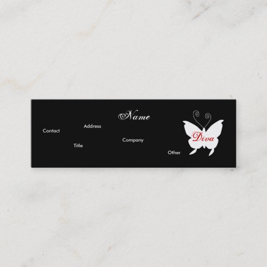 Diva Butterfly Iプロファイルカード – カスタマイズ可能 スキニー名刺 (正面)
