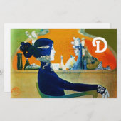 DIVA IN BLUE,美しいファッションモノグラム 便箋 (正面/裏面)