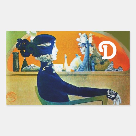 DIVA IN BLUE,美しいファッションモノグラム 長方形シール (正面)