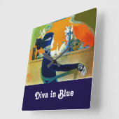 DIVA IN BLUE,美しいファッション スクエア壁時計 (傾斜)