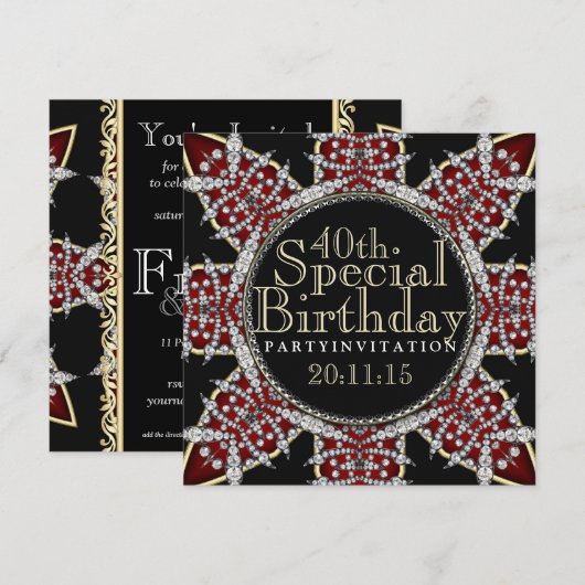 Diva Red Diamondsスター40th誕生日招待状 招待状 (正面/裏面)