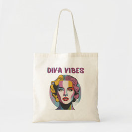 Diva vibes、女性顔、パステルモダンカラー トートバッグ