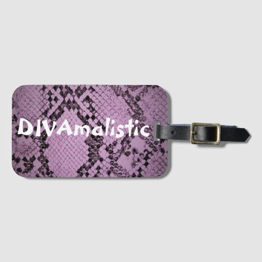 DIVAmalistic Purple Snakeskinプリントバッグラベル ラゲッジタグ (正面横)