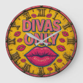 Divas Only Glam Makeup Room Pink Lips Beauty  ラージ壁時計 (正面)