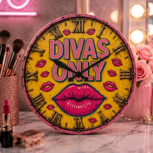 Divas Only Glam Makeup Room Pink Lips Beauty  ラージ壁時計